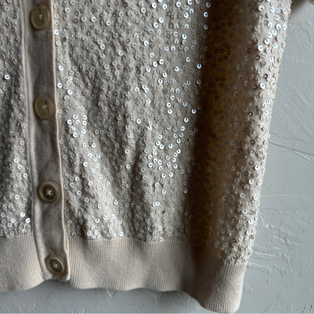 Talbots Sequin Cardigan Cream Coquette Balletcore Soft Girl Old Money Sz L - Picture 5 of 13